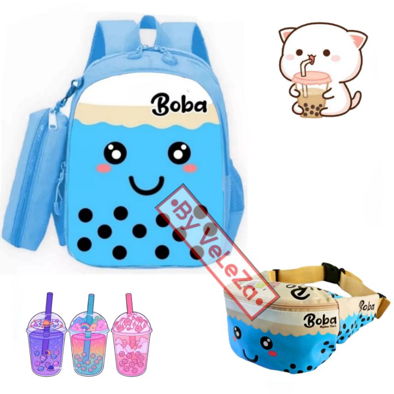 Tas anak ransel karakter Boba 3in1 - tas + waistbag+ tempat pinsil