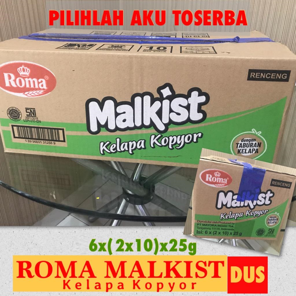 Biskuit Roma Malkist KELAPA KOPYOR Renceng @25 Gr - ( 1 KARDUS ISI 12 RENCENG )