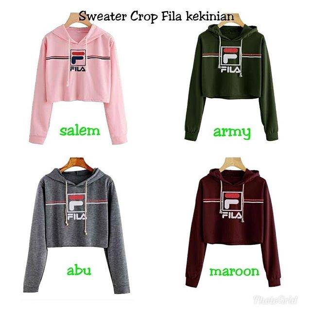 Hokyfashion Sweater Crop  Hoodie Cewe Fila  Fit To L 