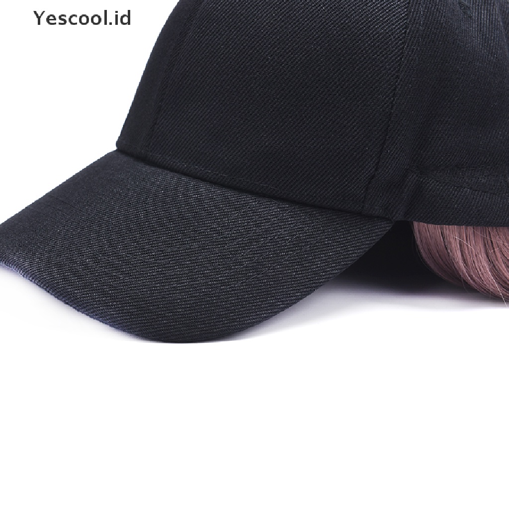 Topi Baseball Dengan Rambut Palsu Panjang Lurus Bahan Sintetis Untuk Wanita