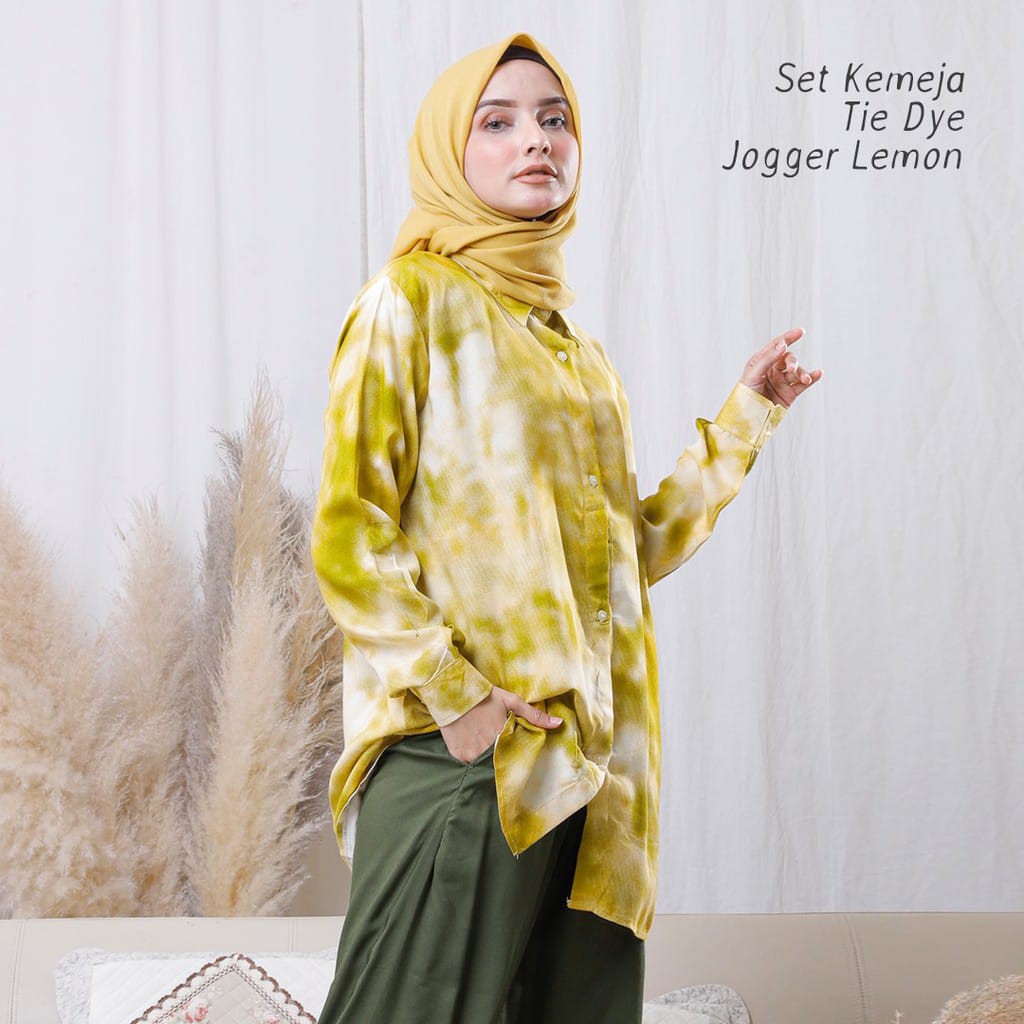 KEMEJA WANITA SET TIE DYE CELANA JOGGER ABSTRK KEKINIAN