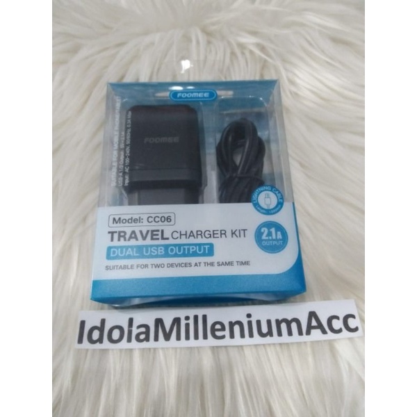 Travel Charger Kit Foomee CC06 Dual USB Output Max 2.1A Cable Lightning For iPhone Fast Charging