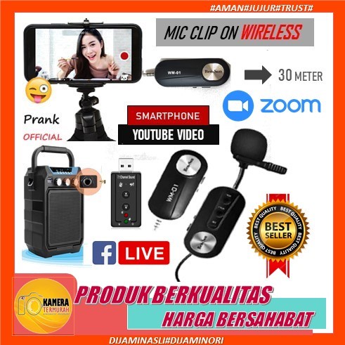 Mic Wireless Clip on Jepit For Smartphone DSLR PC Laptop