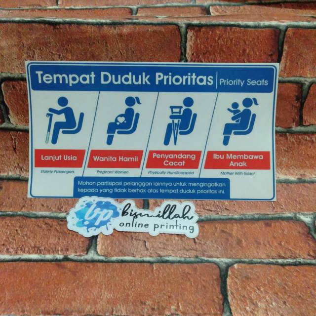 

(Min. Order 3Lbr) Stiker tempat duduk prioritas kursi prioritas