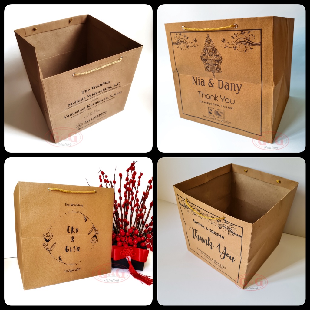 

Paper Bag Tebal Custom Print / Paper Bag Sablon / Kotak Nasi / Kue / Cake / 27x27x27 / Min. 100pcs