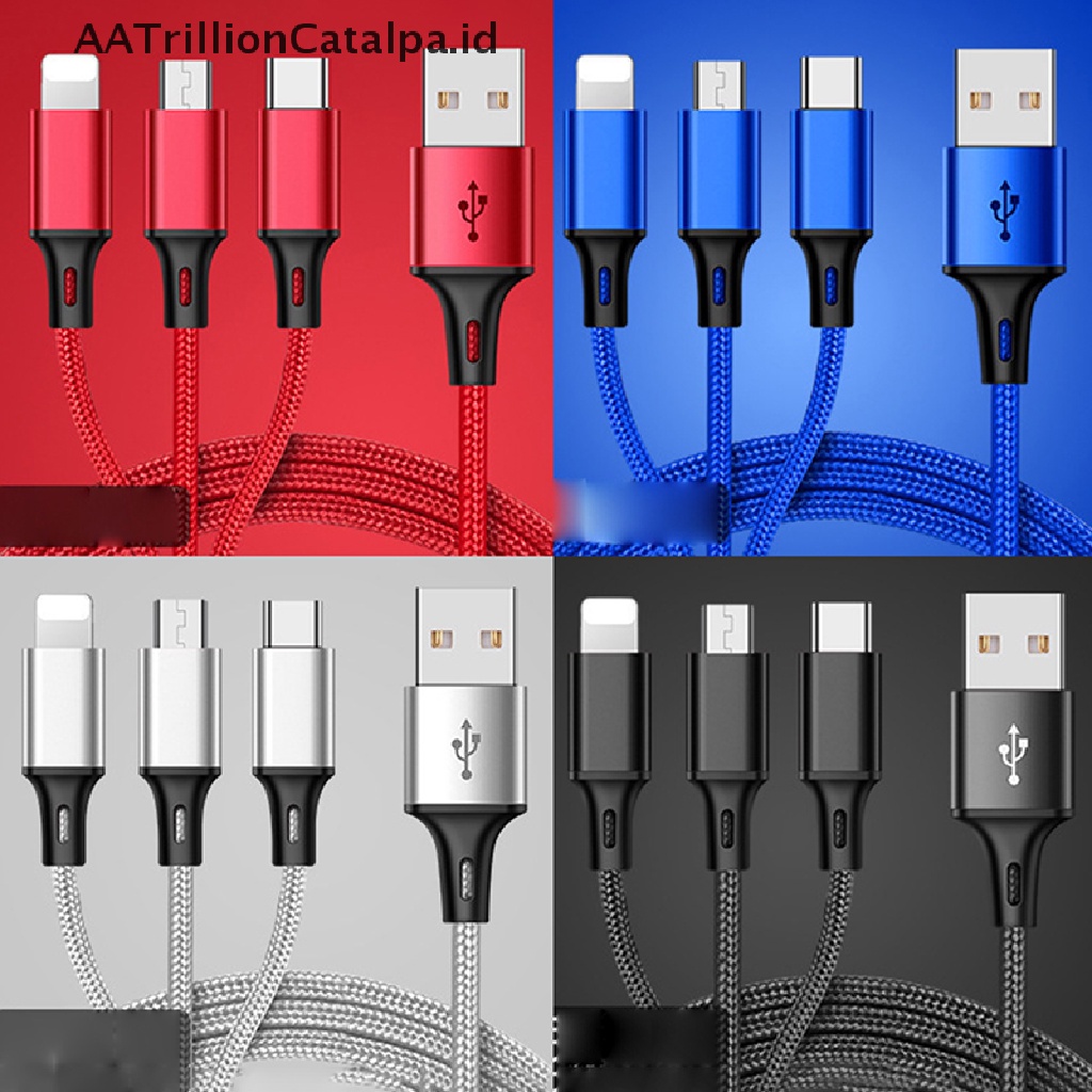 Aatrillioncatalpa 3 in 1 Kabel Data / Charger Micro USB / Tipe-C Fast Charging Untuk iPhone / Android