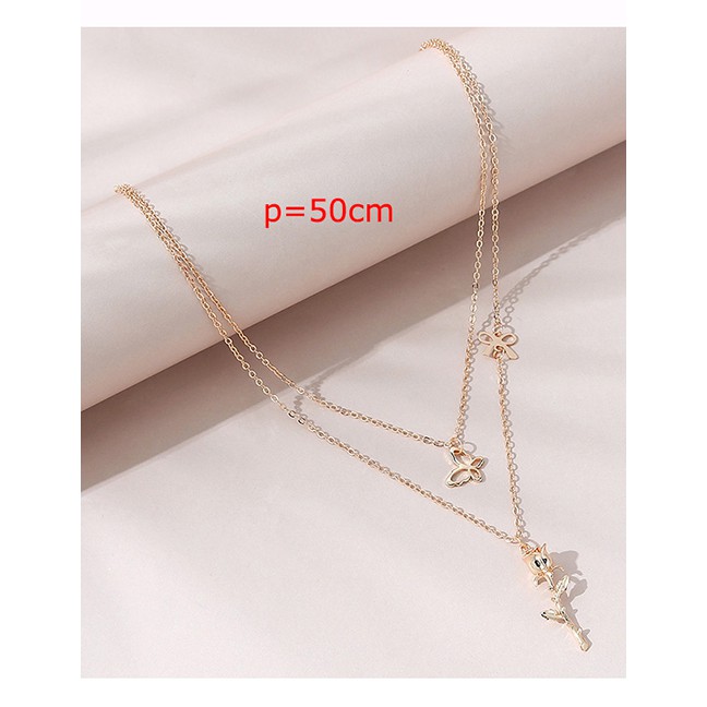 LRC Kalung Fashion Golden Flower Double Necklace Y65604