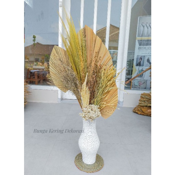 [ TERMURAH] Paket bunga kering + vas/ pot / daun palem kering / bunga abadi / rayung / padi gunung