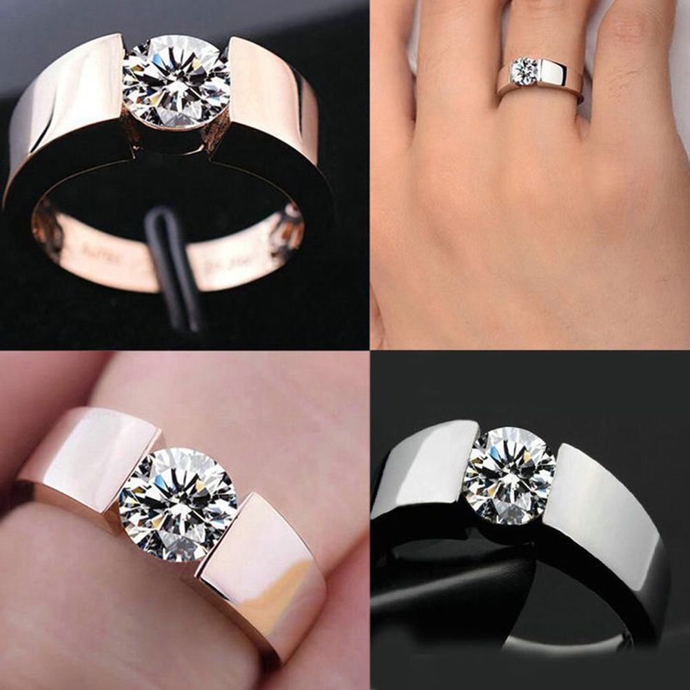 Hu Hu Hu Hu Hu Alat Bantu Pasang Kacamata♡ Cincin Kawin / Tunangan Cubic Zirconia Bulat Untuk Pria / Wanita