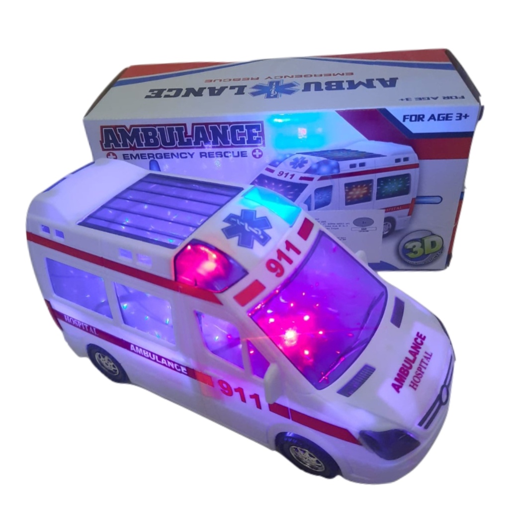 MAINAN AMBULANCE BESAR BERGERAK DAN BERSUARA SIRINE / MAINAN MOBIL AMBULANCE BERJALAN / MAINAN COWOK