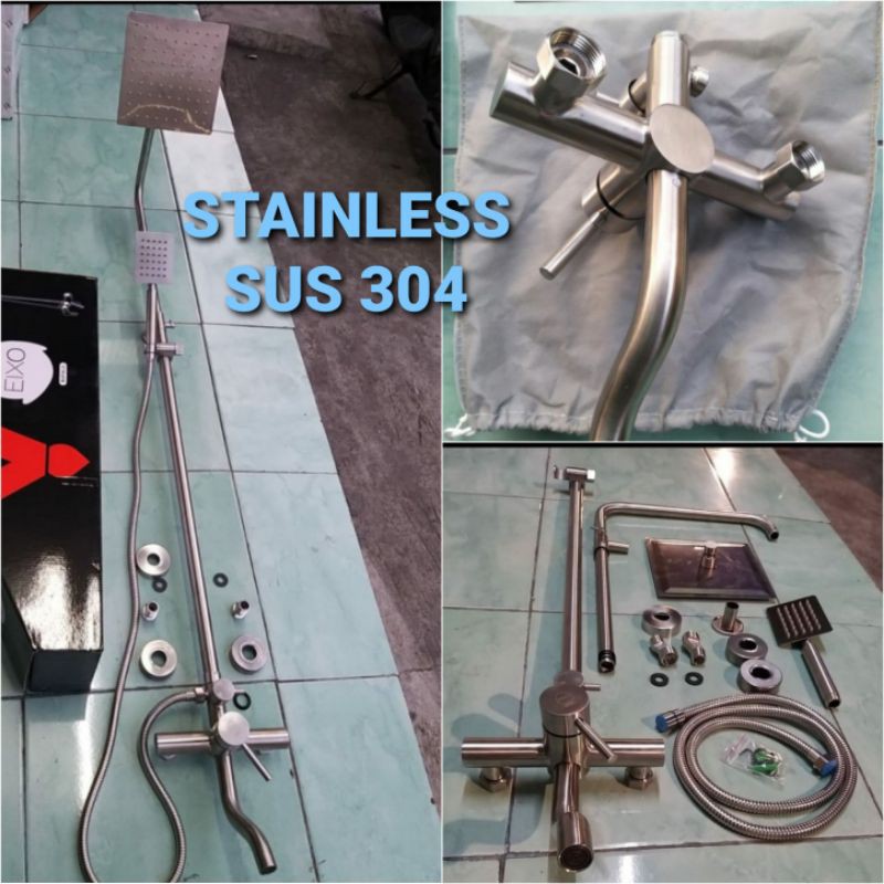 Shower Column Tiang set kran panas dingin Stainless SUS 304 Complete