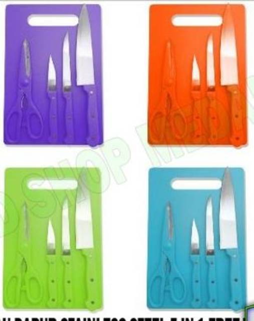 Medan Termurah Best seller Set Pisau Dapur + Telenan 5in1