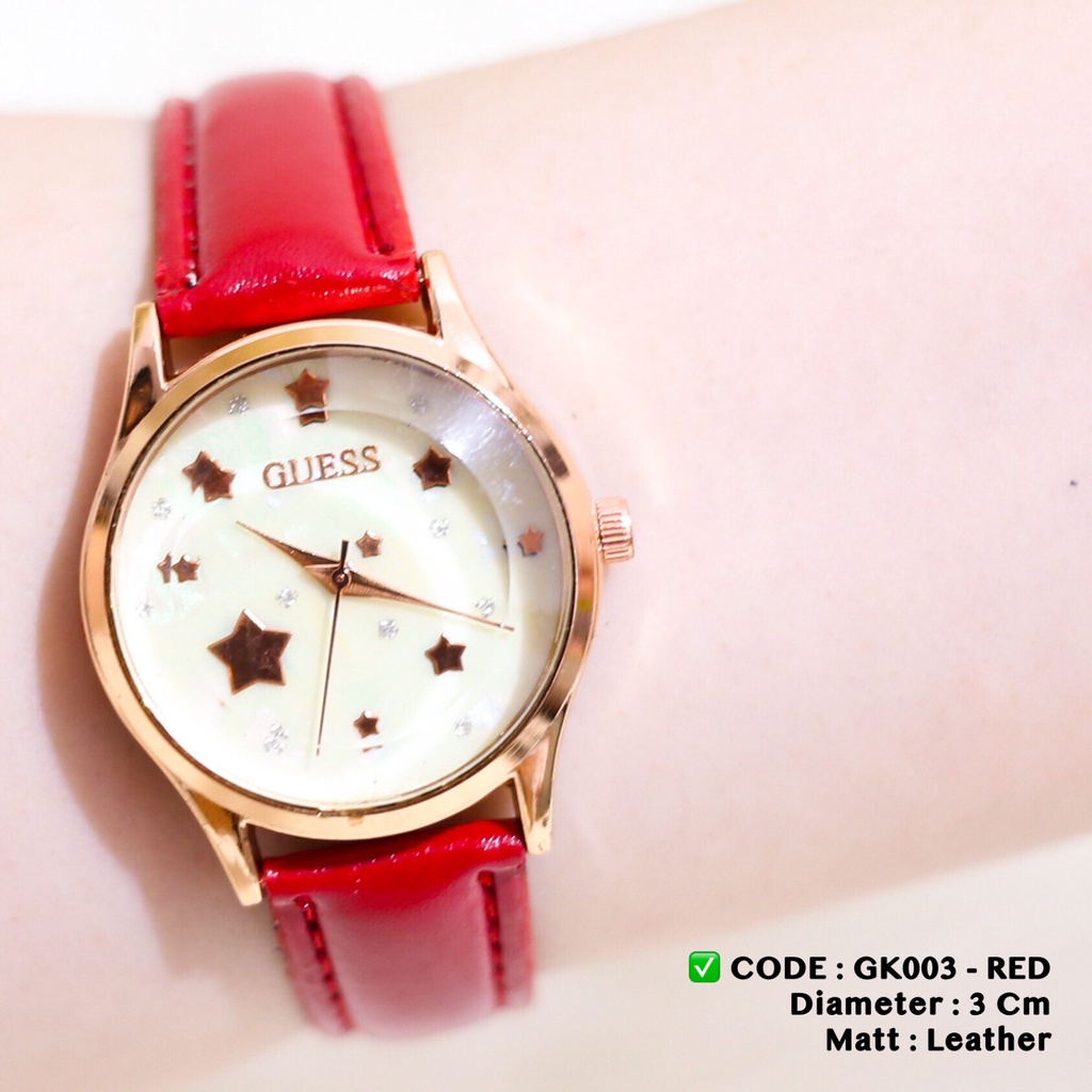 Jam tangan wanita guess tali kulit motif kayu grosir ecer flash sale termurah import GK001