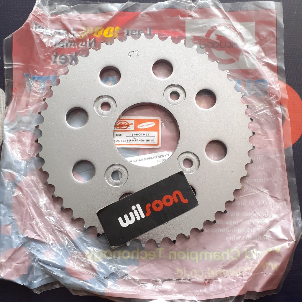 Gear / Gir Belakang / Sprocket  Honda Supra Fit New / Supra X 125 / Wave 125 Wilwood 47T 428 Chrome