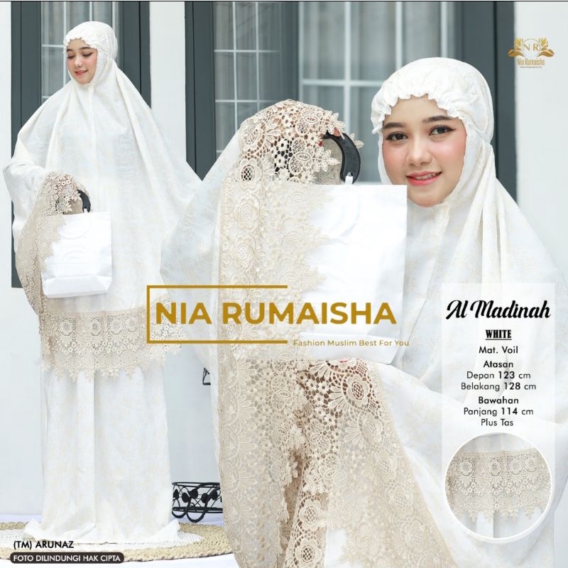 Mukena Renda Bordir Al Madinah | Mukena Putih Renda