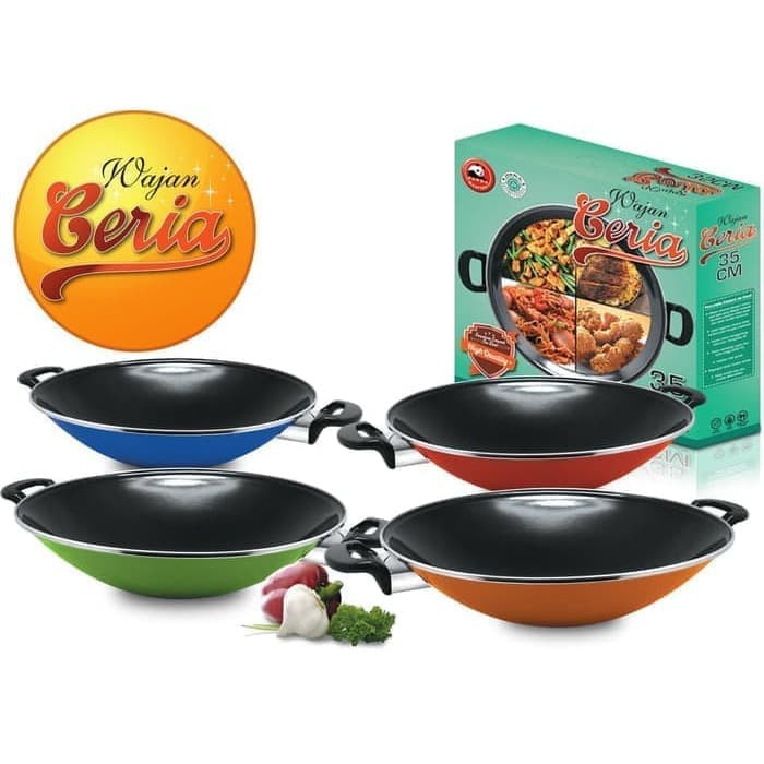 Maspion Wajan Ceria 35 cm Enamel Panda Kuali Penggorengan Hitam