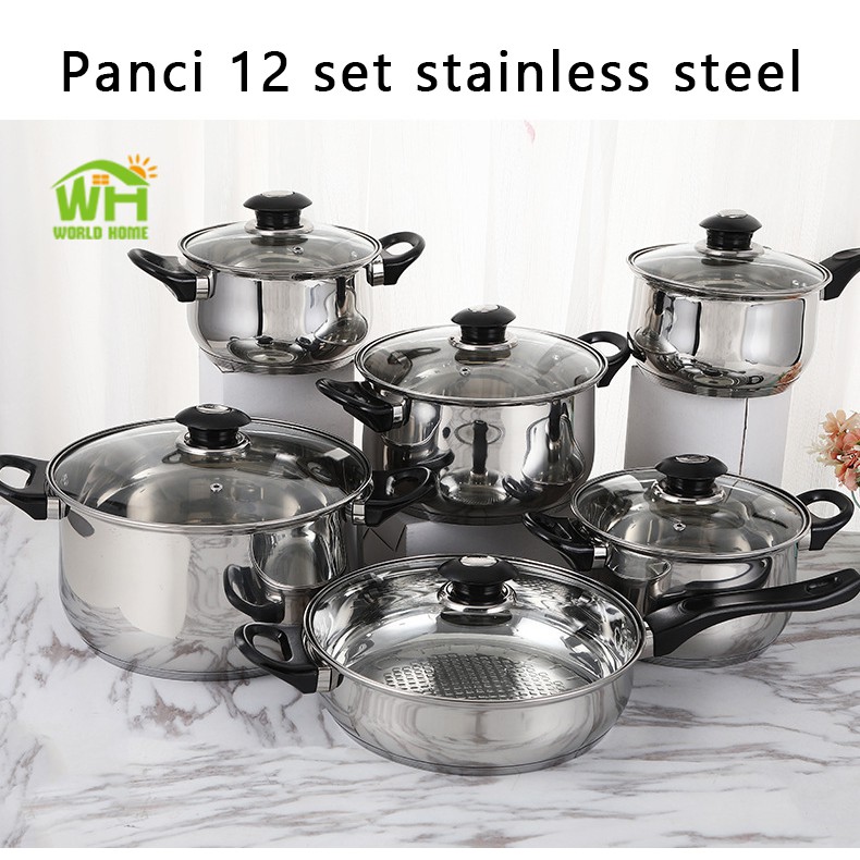 Panci Set 12pcs Panci Set Serbaguna Panci Set Stainless Steel TG-7 WHFURNITURE