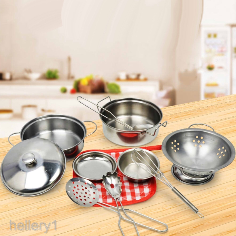 16pcs Stainless Steel Pots & Pans Cookware Pretend Kitchen Play Set for Kids 