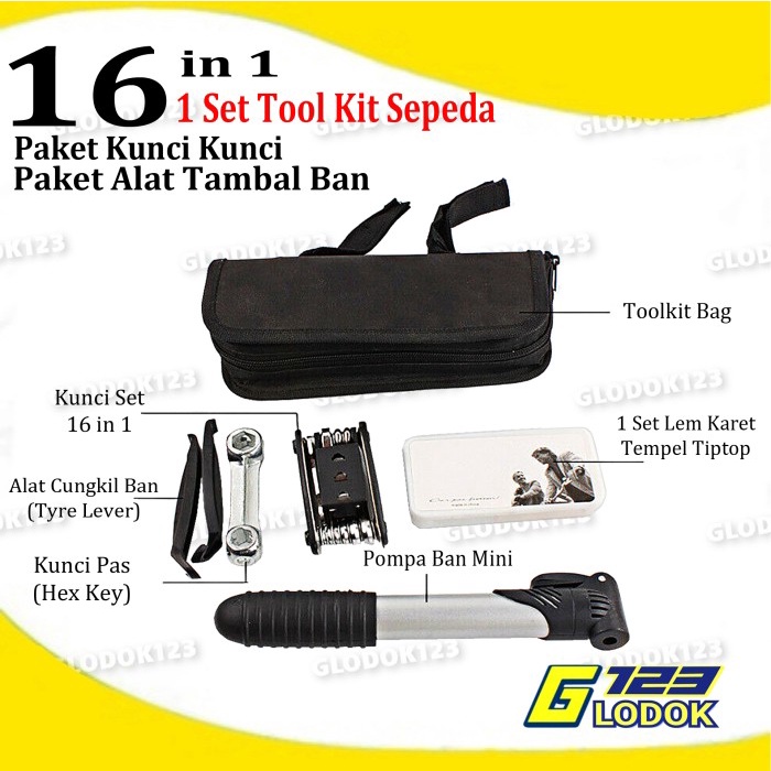 Bike Tool Kit Alat Perlengkapan Sepeda Kunci Hex Tambal Pompa Ban Set