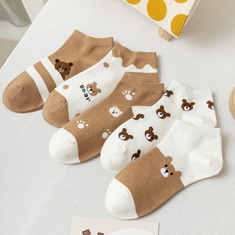 ~ PIYOSHI08 ~ Kaos Kaki Wanita Motif Beruang Coklat Lucu Pendek Bear Socks Korean Fashion AF224