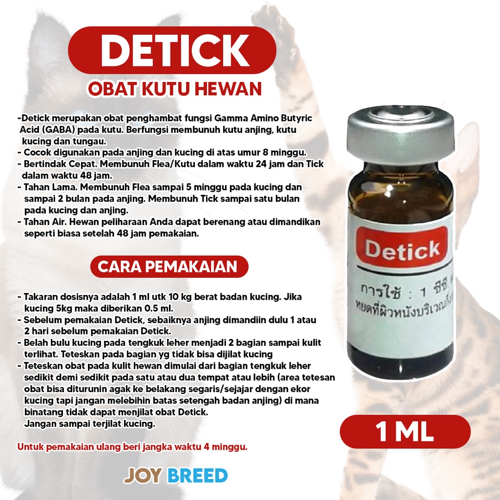 OBAT KUTU KUCING TETES DETICK 1ML CAIRAN PEMBASMI KUTU KUCING