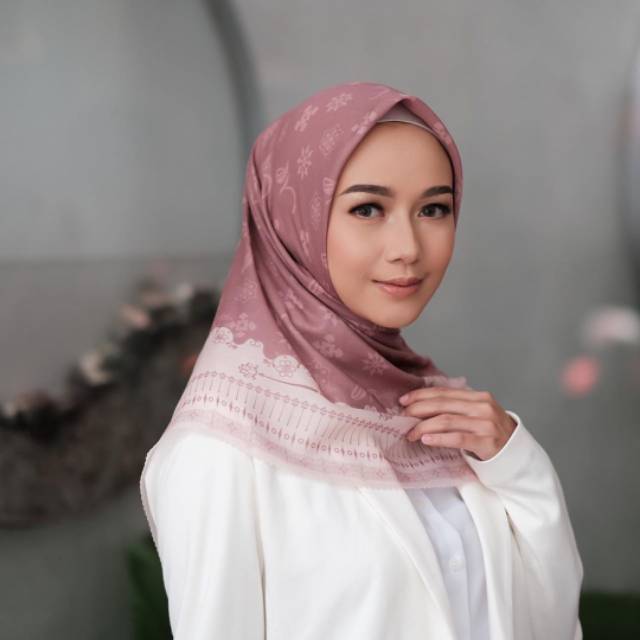 JILBAB MY LADY HIJAB DUSTY ROSE BORDER FLEX KERUDUNG SEGI EMPAT ORI