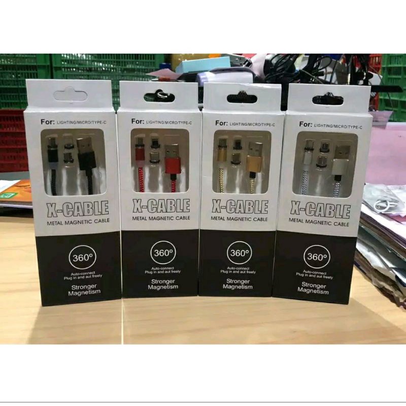 Kabel Data Magnetic 3 in 1 X Cable Magnetic Micro Iphone Type-C Kabel Data Magnetik