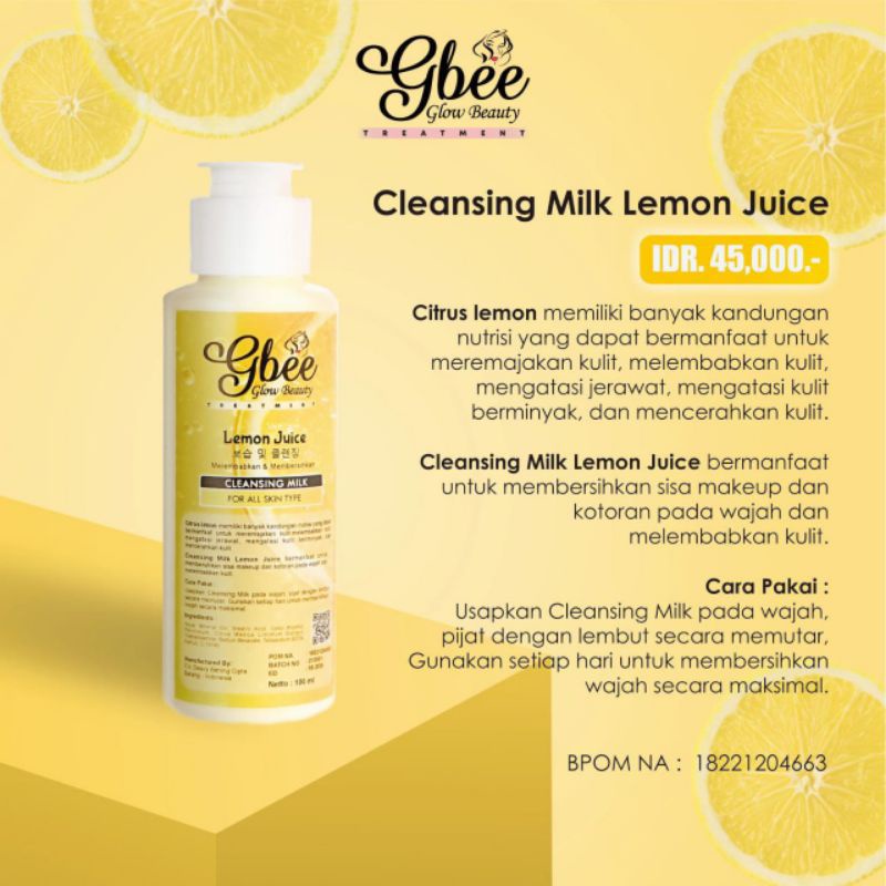 [New product] Clensing milk lemon juice gbee glow beauty pembersih debu kotoran cleanser milk lemon cleanser lemon gbee