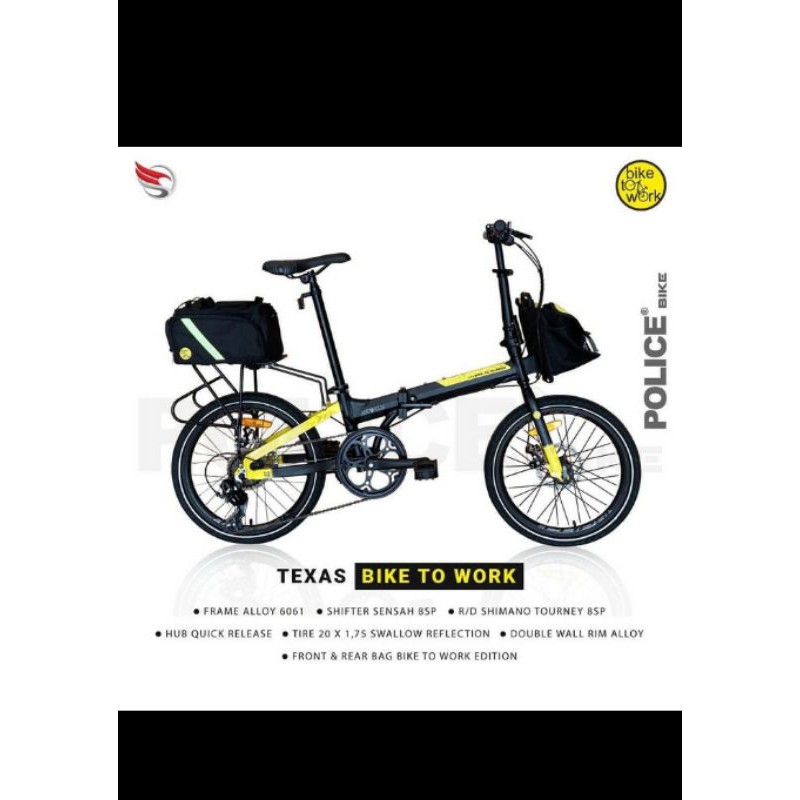 Police Texas Bike to work B2W new 2021 free tas sepeda lipat 20 inch