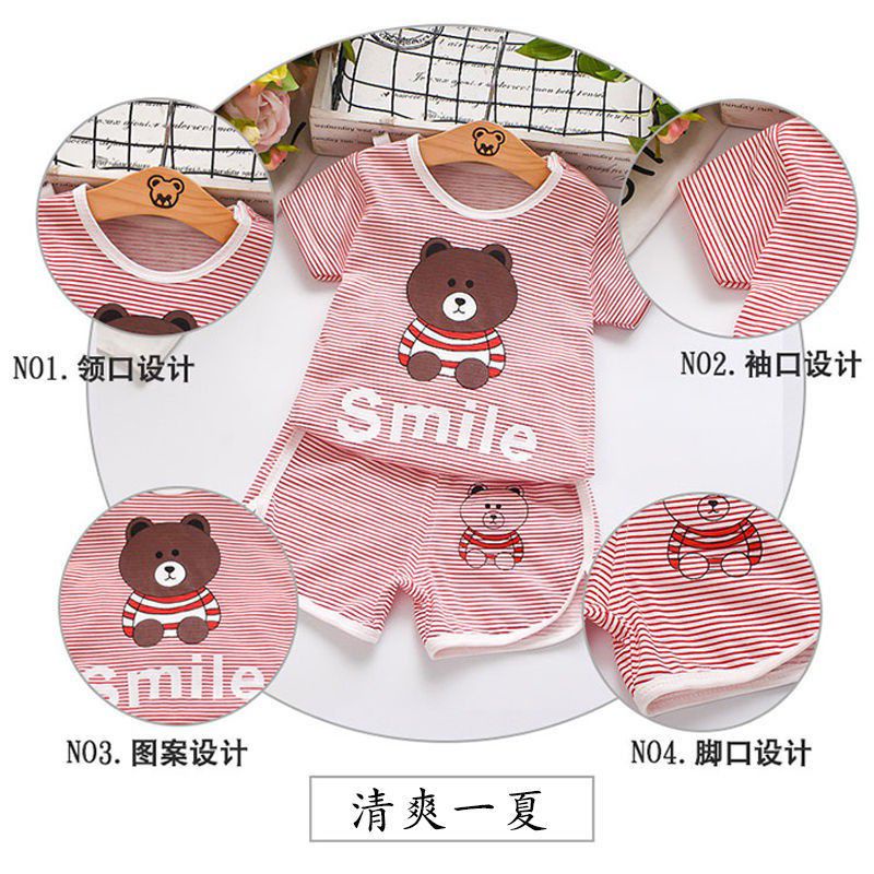 DK Baju Setelan Pendek SALUR Kecil / Baju Kaos Salur BEAR Unisex Setelan Baju Anak Santai