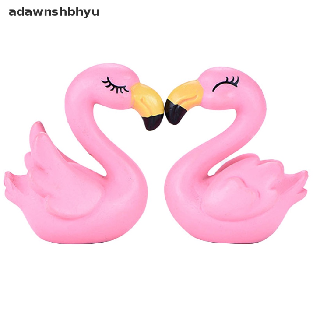 [adawnshbhyu] 1pasang Resin Flamingo Miniatur Pemandangan Bonsai Berdaging Dekorasi Taman Hadiah