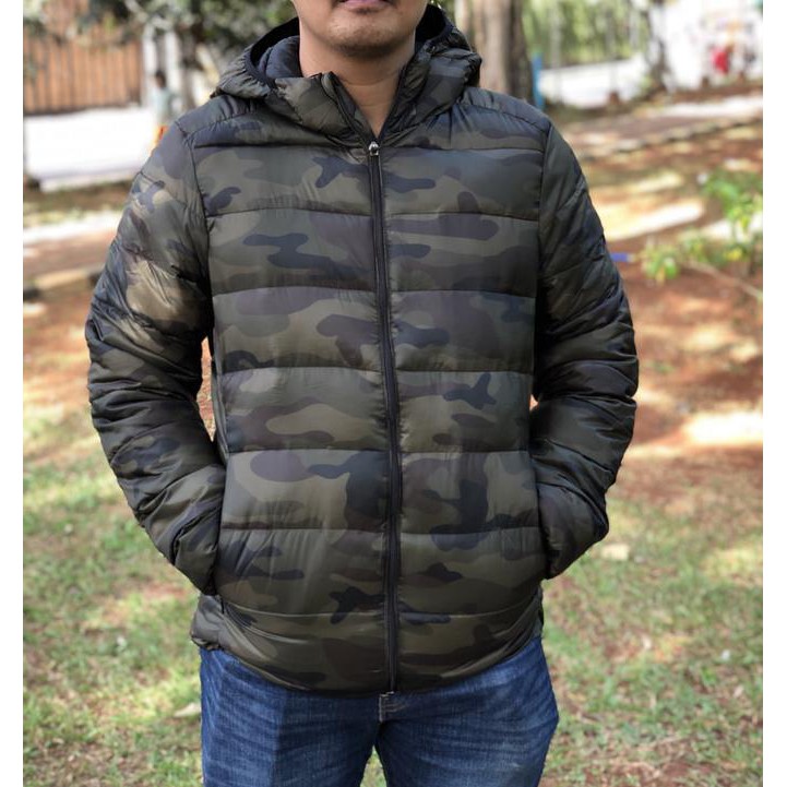 Jacket Pull&Bear Quilted Blue Camo Puffer Original .Deevagrosir.Olshop