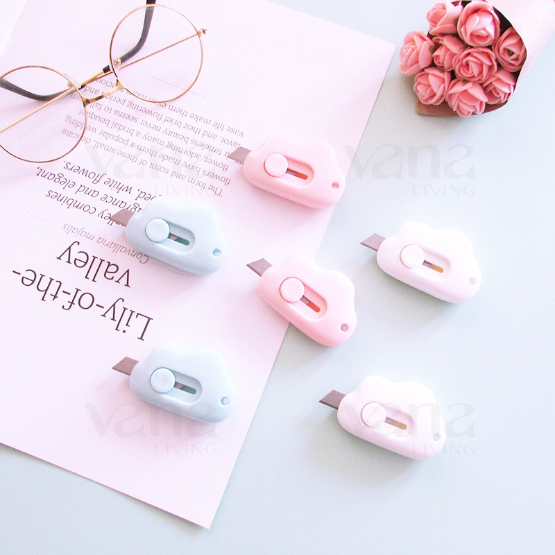 Vana Cutter Mini Lucu Karakter Model Awan Pembuka Paket Cute Aesthetic Pisau Silet Portable Pemotong Isolasi Lakban Kertas