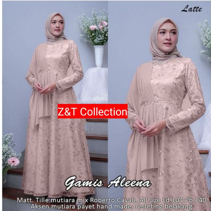 [REAL PICk] Gamis terbaru Gamis Brokat Tille Mutiara Dress Brokat Terbaru Gamis Brokat Lebaran.