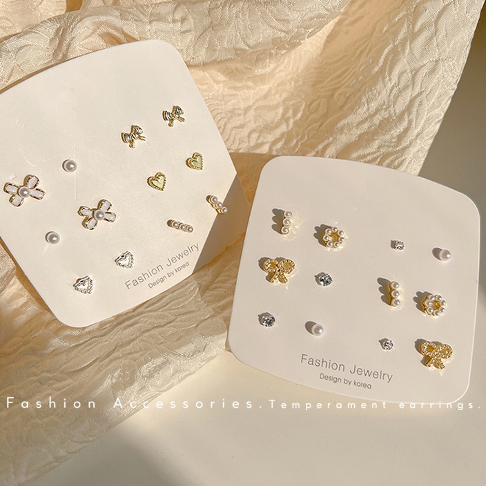 AY(CN) Anting Stud Desain Kupu-Kupu Hati Kristal Mutiara Warna Emas Untuk Wanita