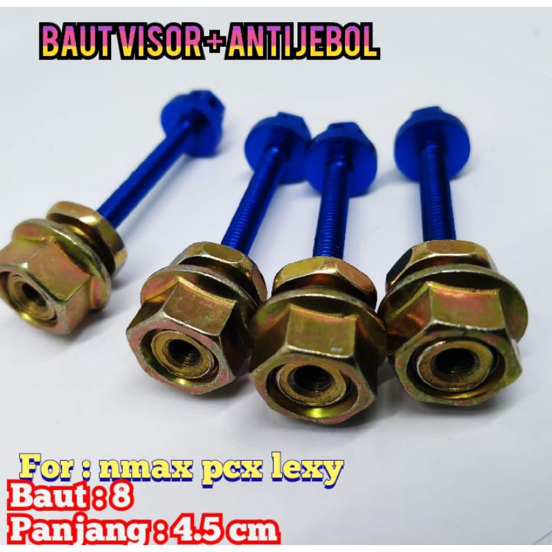 PAKET BAUT DAN MUR ANTI JEBOL BESI + BAUT VISOR CNC PROBOLT BIRU GOLD MERAH SILVER ALL NMAX LEXI ADV PCX XMAX AEROX NINJA R NINJA RR VIXION OLD NEW NVL SATRIA FU OLD NEW BARONG FACELITE  WELL NUT WINDSHIEL SET 4 PCS