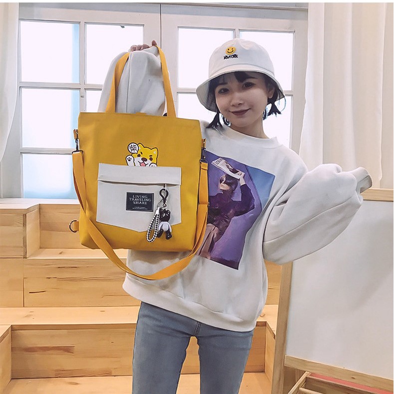 Twenty Bag - Tas Tote Bag Wanita Resleting Terbaru 2022 Aesthetic Kekinian Motif Carakter LIVING DOG Korea Style Multifungsi