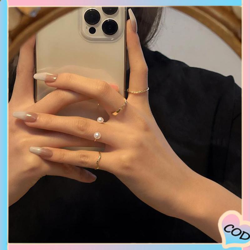 COD❤️ 4 Pcs/set Korea Cincin Emas Untuk Wanita Sederhana Mutiara Elegan Cincin Set Dapat Disesuaikan Terbuka Perhiasan Hadiah-A.one