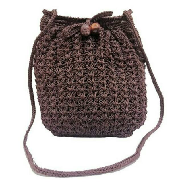 Tas Rajut Nilon Selempang - Coklat Tua