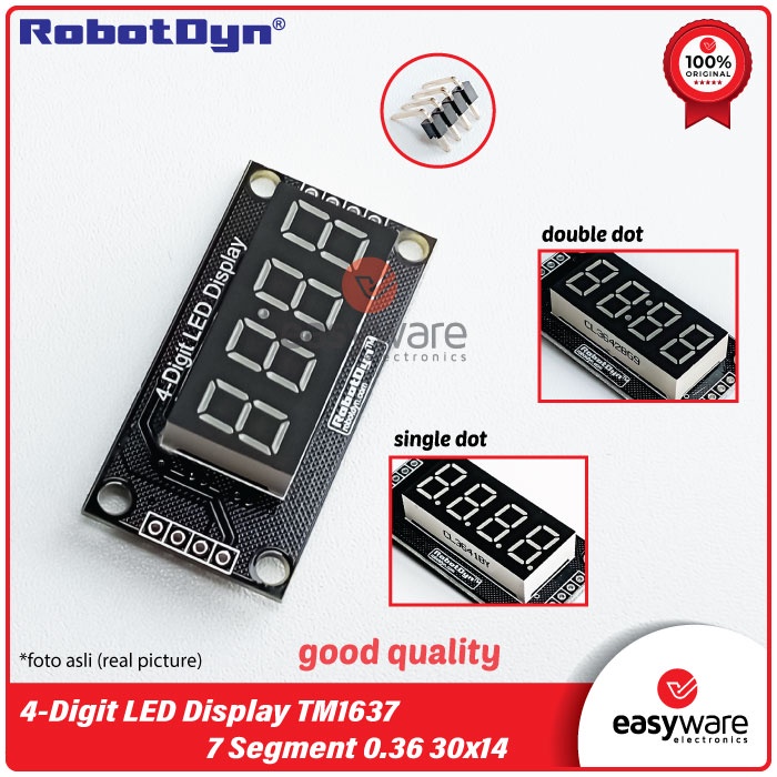 RobotDyn TM1637 4 DIGIT LED DISPLAY TUBE 7 SEGMENT 0.36 4 DIGIT 30x14