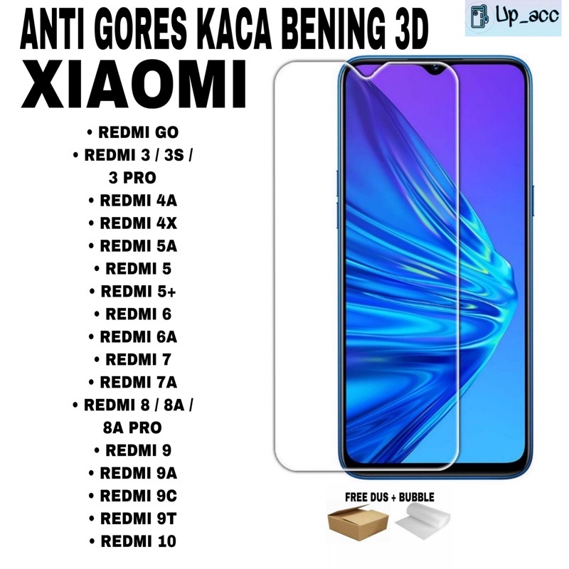 REDMI GO 3 3S 3 PRO 4A 4X 5 5A 5 PLUS 6 6A 7 7A 8 8A 8A PRO 9 9A 9C 9T 10 10A Tempered Glass Bening 3D Anti Gores Kaca Bening Tidak full