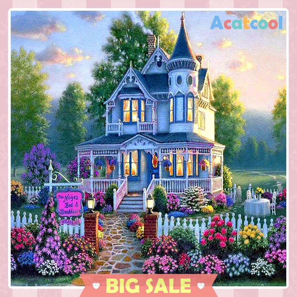 Flower Villa DIY Full Drill Round Diamond Painting Cross Stitch Art Craft