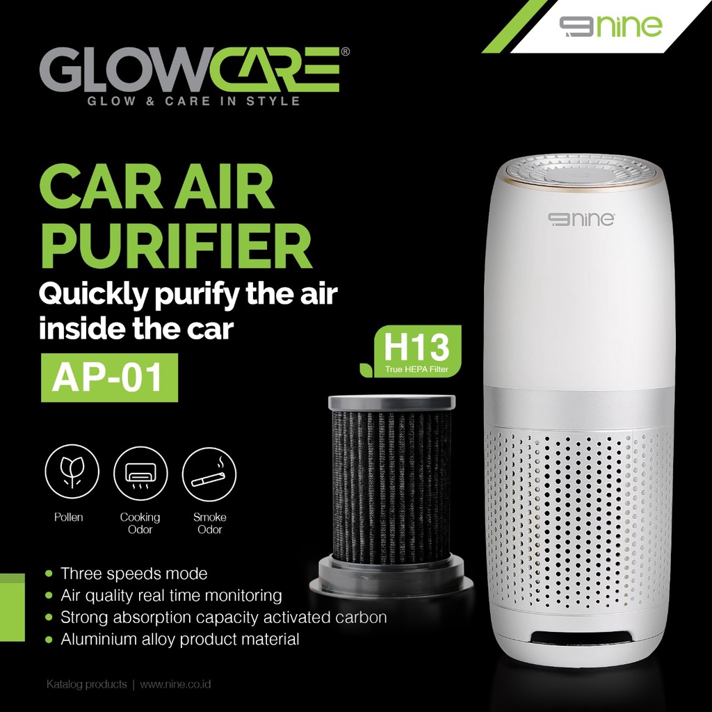 CAR AIR PURIFIER HEPA 13 9NINE LUMINOS GLOWCARE AP-01