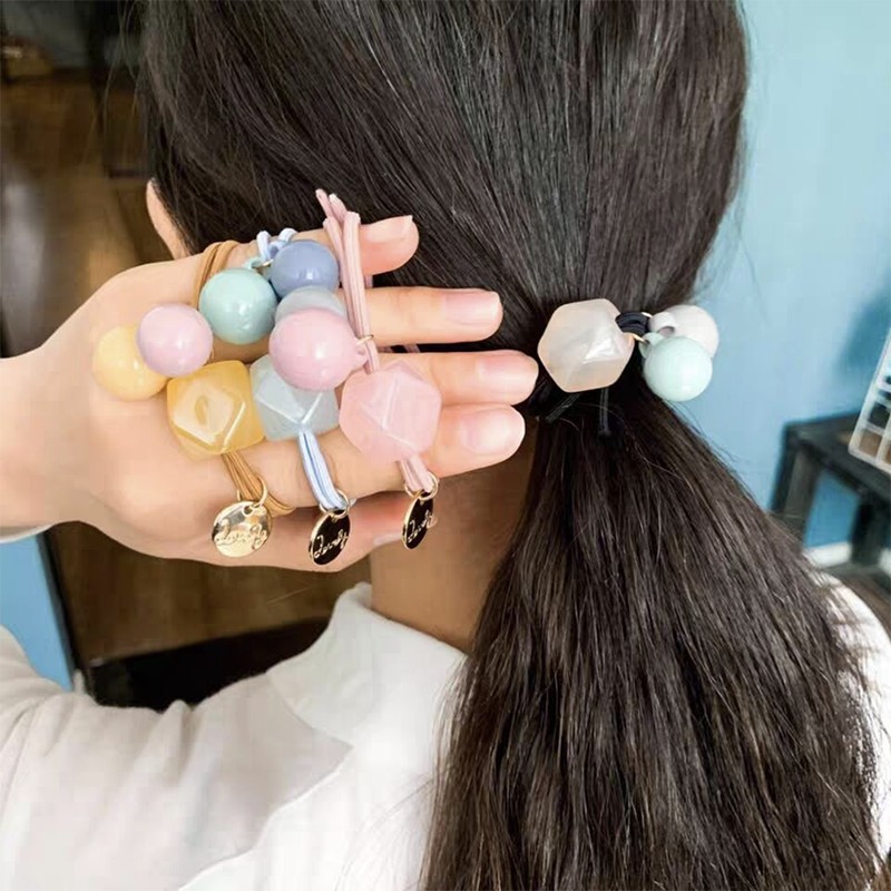 MURMURE.ID | IKAT RAMBUT KOREA SIMPLE MOTIF BULAT KOTAK PERMEN KARET TALI RAMBUT WANITA HA069-2