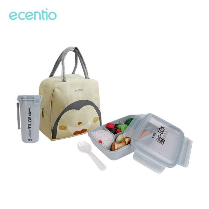 ecentio 4grid Kotak makan siang dengan botol air Lunch Box set 1100ml