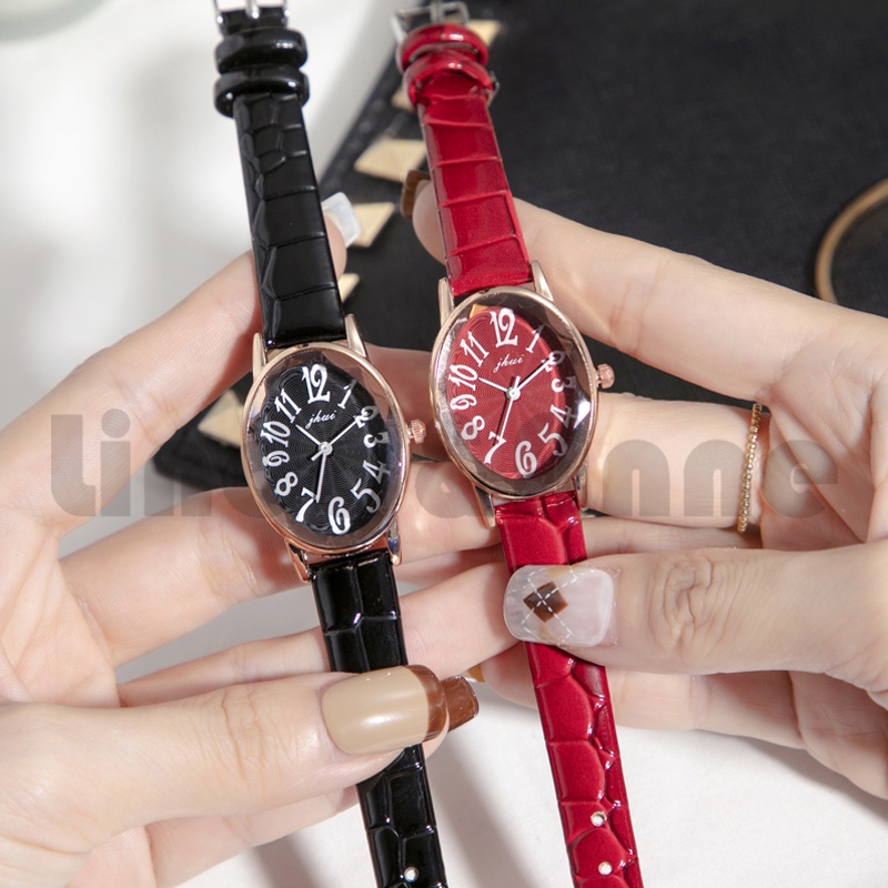 Jam Tangan Analog Wanita Dengan Strap Pu Leather Dial Angka Korean Fashion Import
