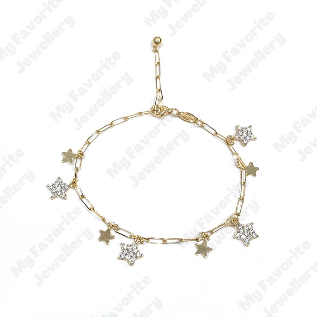 Gelang Paper Clip Variasi Bintang Emas Asli Kadar 700