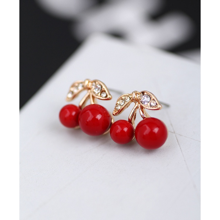 Japanese style cute red cherry stud anting-anting berlian imitasi anting-anting Dongdaemun ornamen a