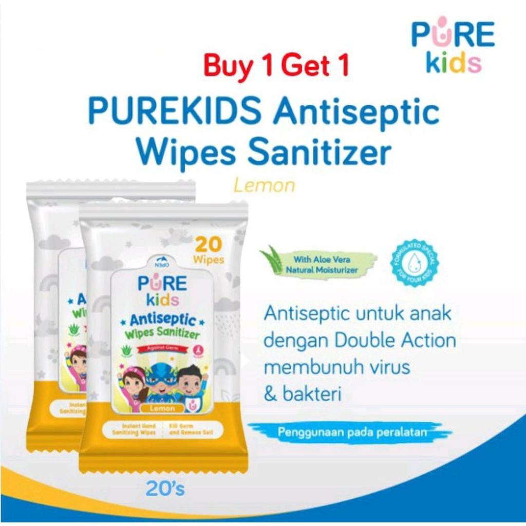 PURE KIDS ANTISEPTIC WIPES SANITIZER 20'S / BABY WIPES