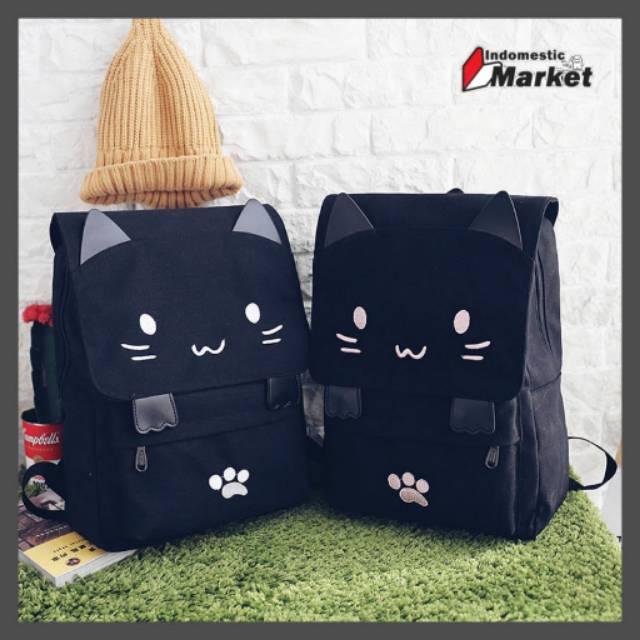 Tas Ransel Lucu / Tas Ransel Cewek Karakter Kucing / NIGEDU Tas Ransel Wanita Cat Cartoon - BB637